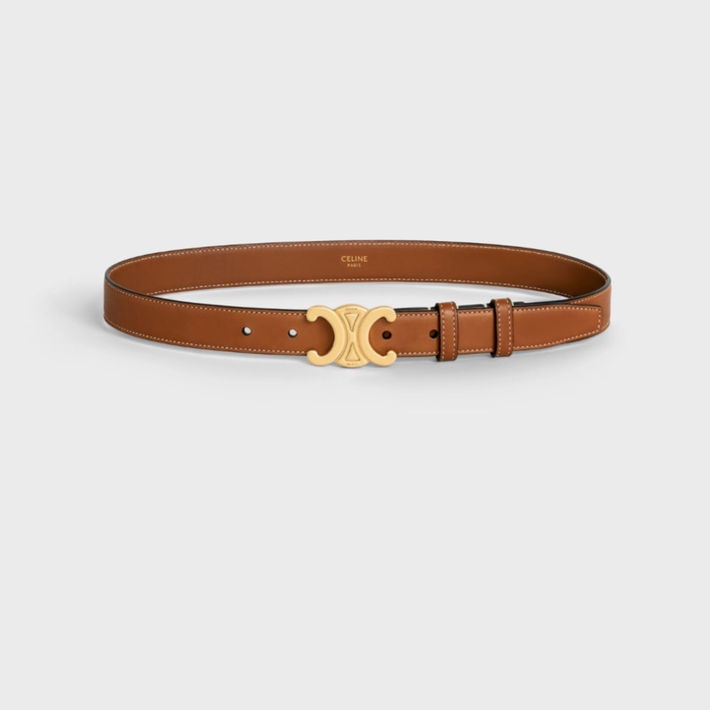 Celine Tan Leather Belt Gold Hardware